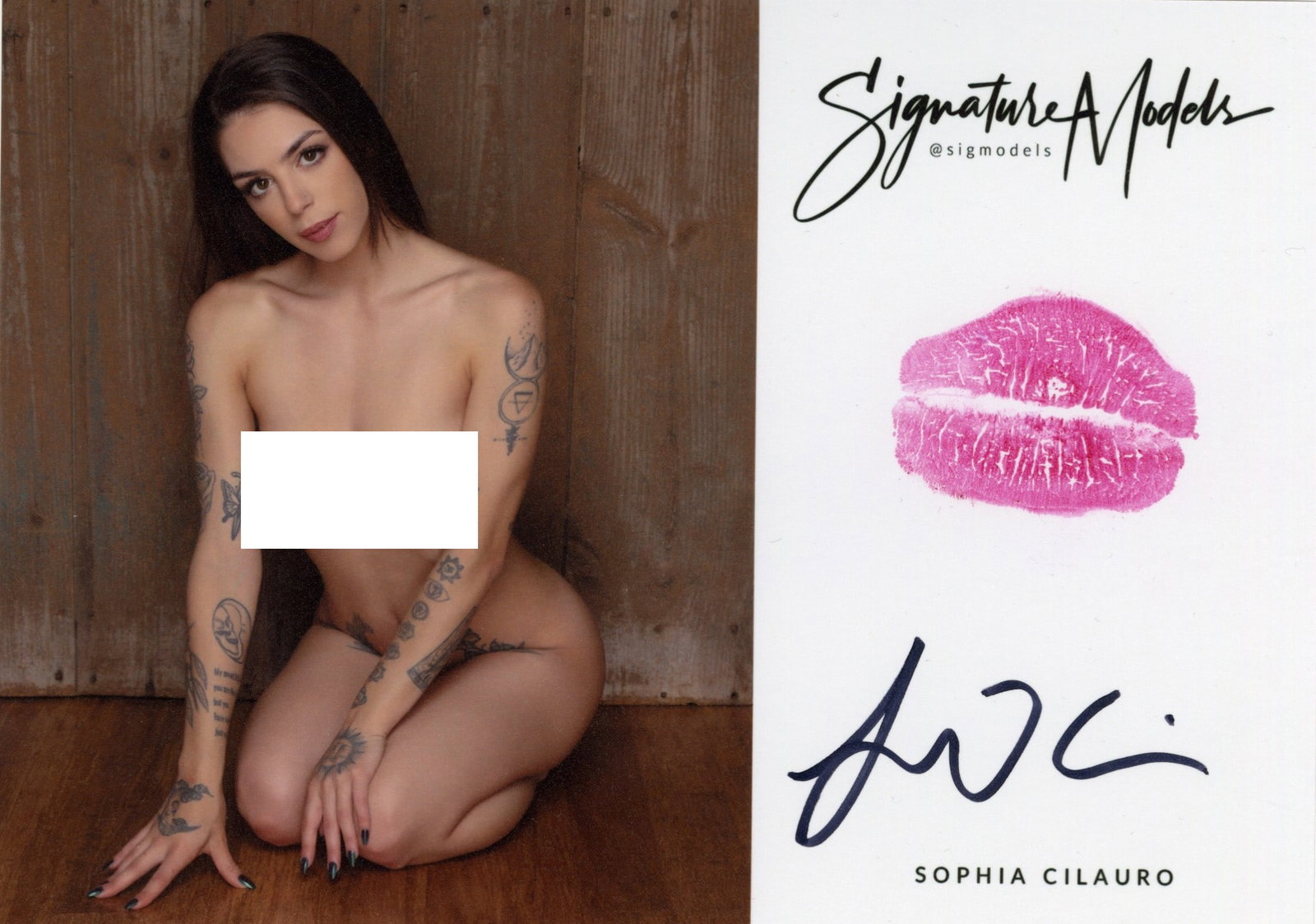 Sophia Cilauro LIP PRINT KISS CARD In Person Signed Photo: Photo size is 5x7. PRIVATE SIGNING. Sophia Cilauro in person signed photo and kiss card. Sophia Cilauro is a popular signature model. 5x7 Color In Person Signeded very sexy portrait. She added a lip p