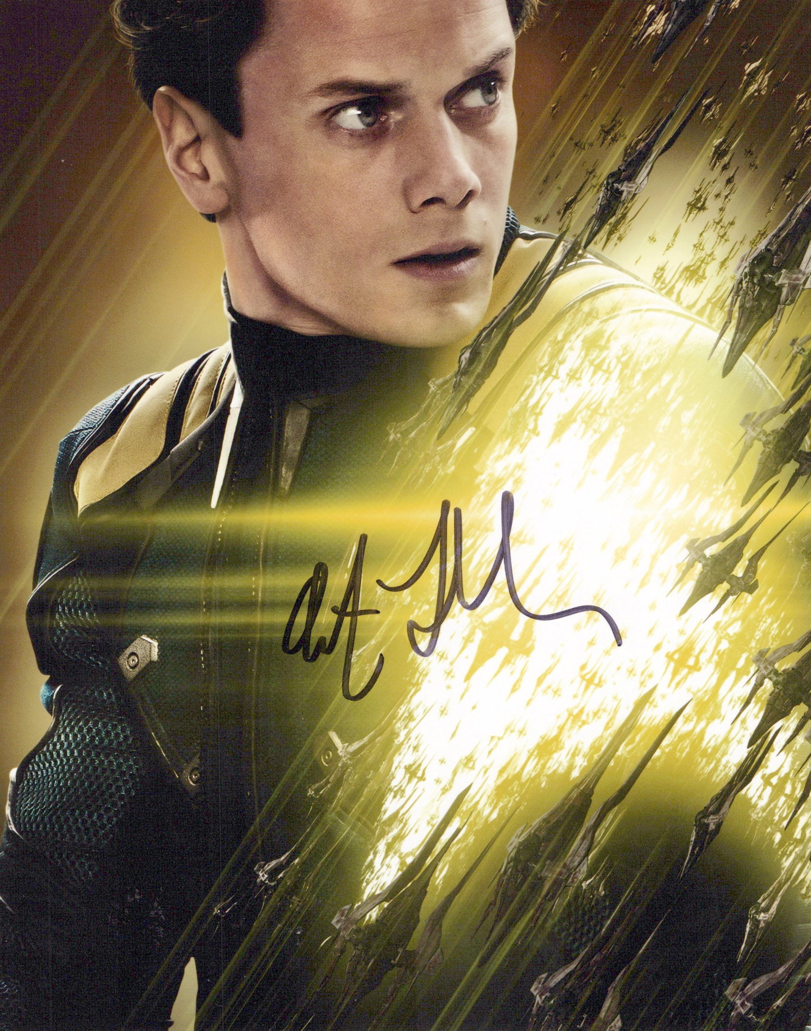 Anton Yelchin (1989-2016) STAR TREK In Person Signed Photo: Photo size is 8x10. Anton Yelchin (1989-2016) in person signed photo from the movie STAR TREK. Anton Yelchin as the character Chekov.