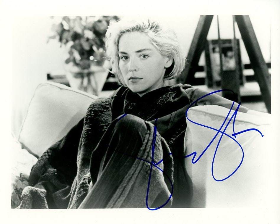 Sharon Stone BASIC INSTINCT In Person Signed Photo: Photo size is 8x10. Sharon Stone in person signed photo from the movie BASIC INSTINCT. Sharon Stone as the character Catherine Trammell