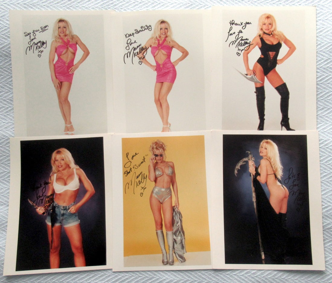 (6) Manon Kelly SEXY In Peson Signed Photos Lot #1: All photos in this lot are 8x10. Manon Kelley in persons signed photo. Manon Kelly is a Canadian actress known for her roles in Tromeo and Juliet (1996), Somewhere in the City (1998), and Red Lips II 