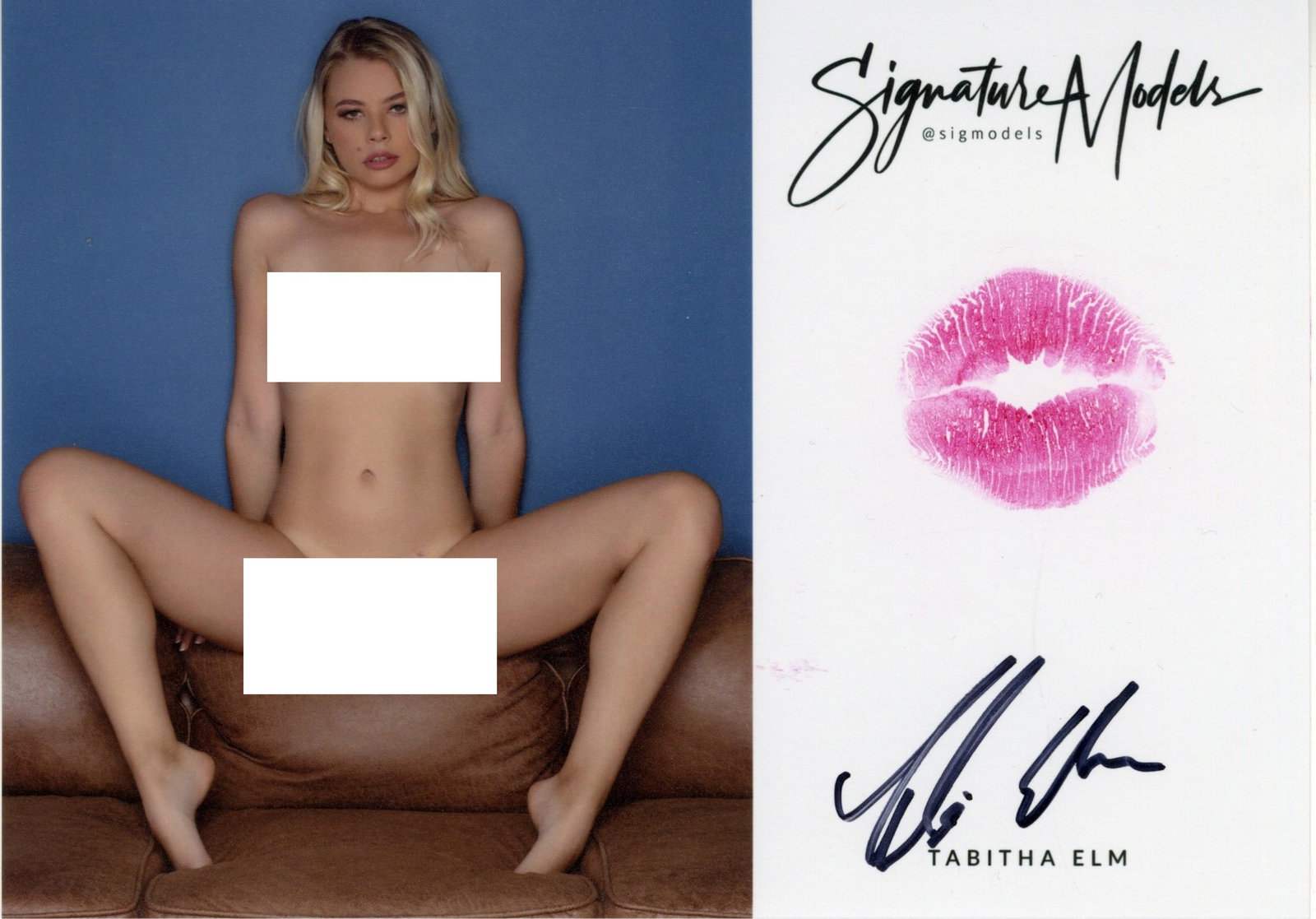 Tabitha Elm PLAYBOY LIP PRINT KISS CARD In Person Signed Photo: Photo size is 5x7. PRIVATE SIGNING. Tabitha Elm in person signed photo and kiss card. Playboy Cybergirl. 5x7 Color In Person signed very sexy portrait. She added a lip print. This item was signed at a