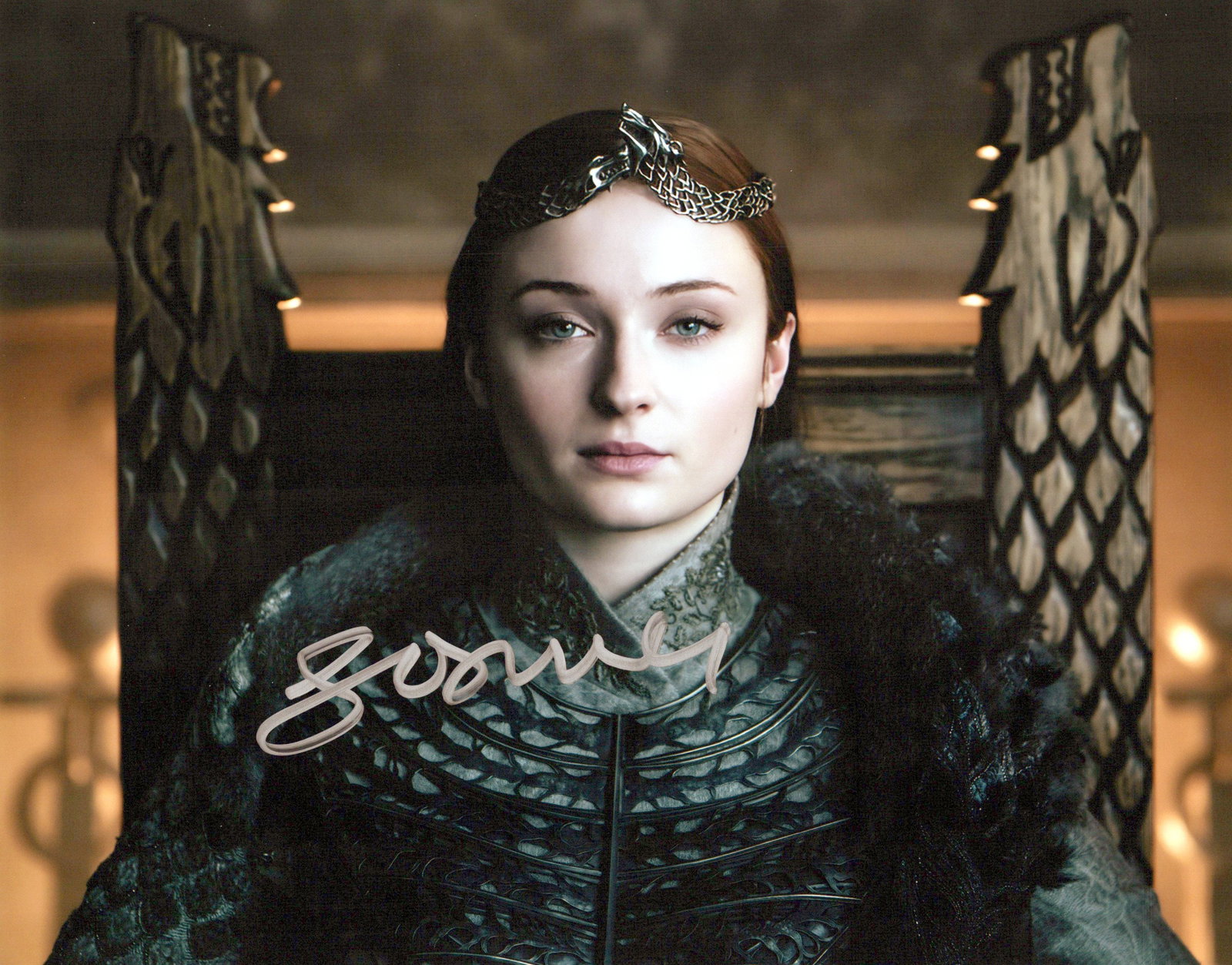 Sophie Turner GAME OF THRONES In Person Signed Photo: Photo size is 8x10. Sophie Turner in person signed photo from the HBO series GAME OF THRONES. Sophie Turner as the character Sansa Stark