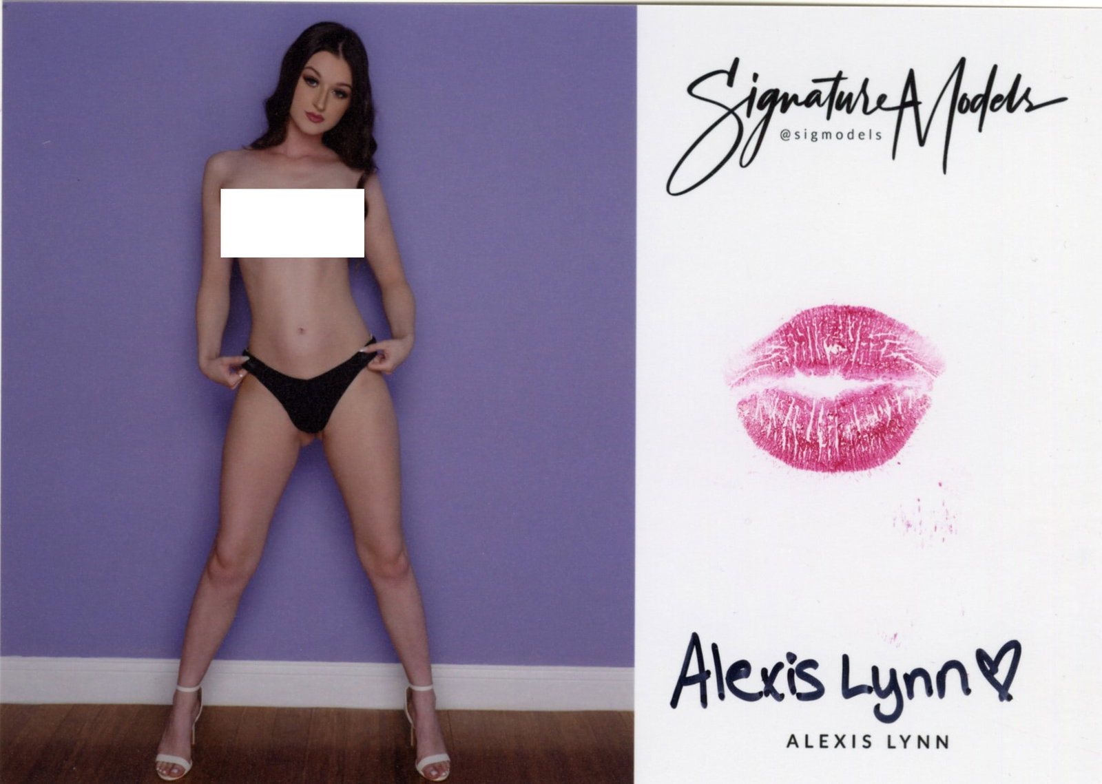 Alexis Lynn LIP PRINT KISS CARD In Person Signed Photo: Photo size is 5x7. PRIVATE SIGNING. Alexis Lynn in person signed photo and kiss card. Signature Model. 5x7 Color In Person signed very sexy portrait. She added a lip print. This item was signed at an 