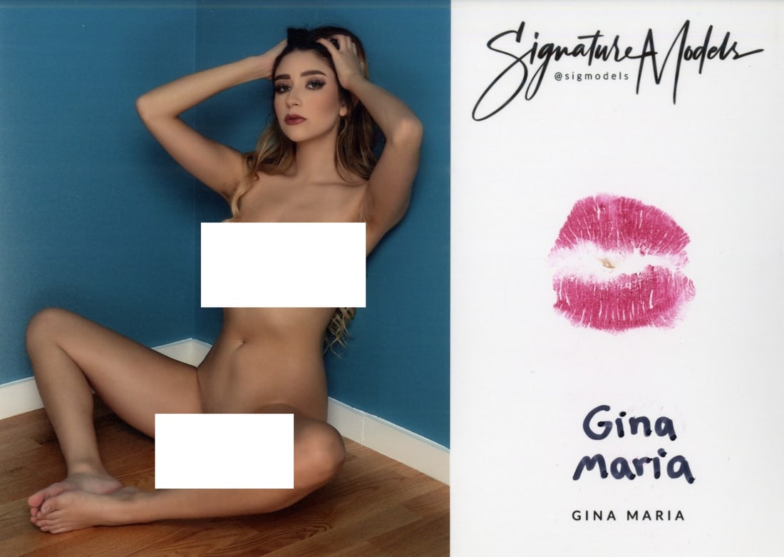 Gina Maria PLAYBOY / HUSTLER LIP PRINT KISS CARD In Person Signed Photo: Photo size is 5x7. PRIVATE SIGNING. Gina Maria in person signed photo and kiss card. Playboy / Hustler Model. 5x7 Color In Person signed very sexy portrait. She added a lip print. This item was signed