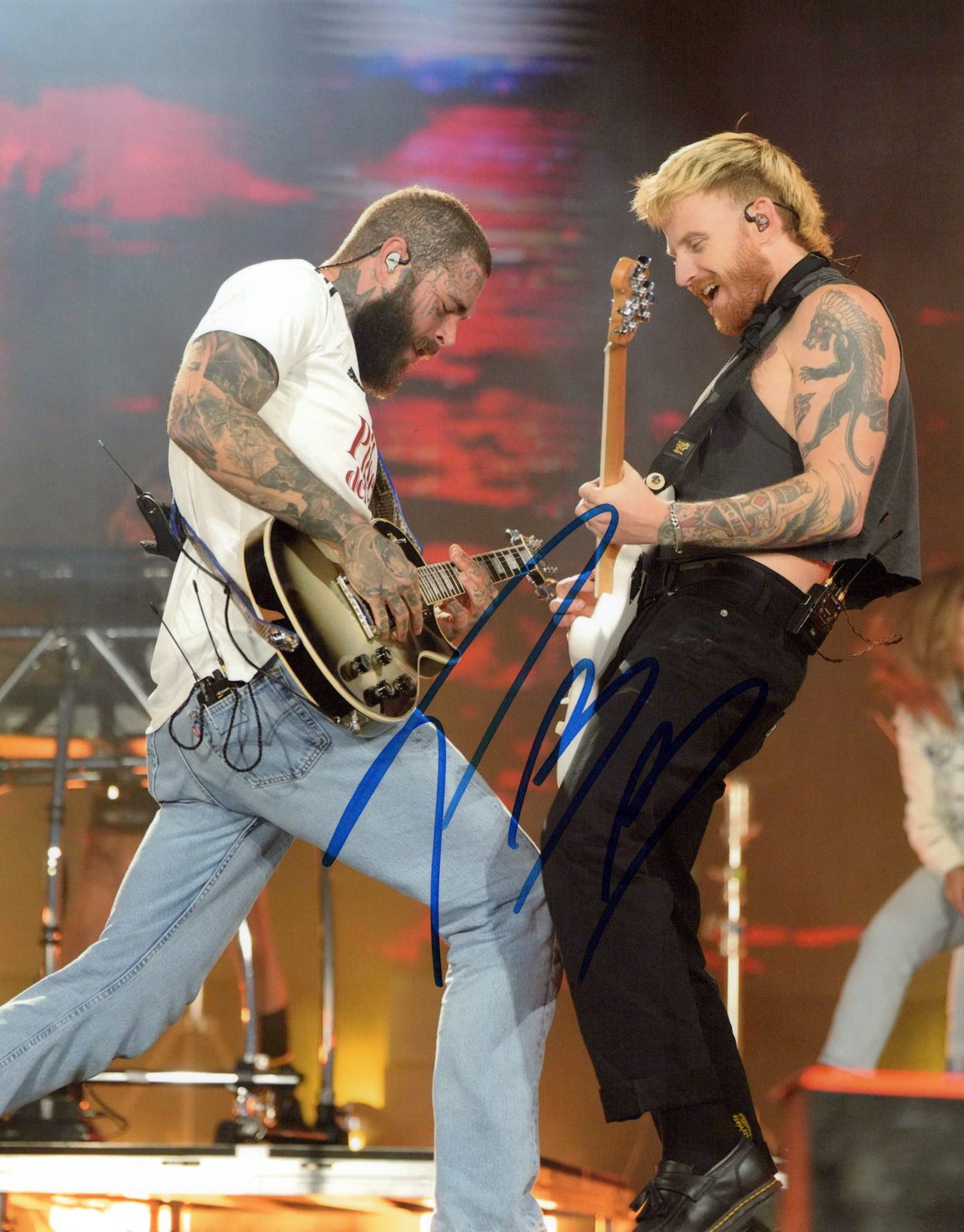 Post Malone MUSICIAN In Person Signeded Photo: Photo size is 8x10. Post Malone in person signed autographed photo. Austin Richard Post, known professionally as Post Malone, is an American rapper, singer, songwriter, and record producer. Known for 