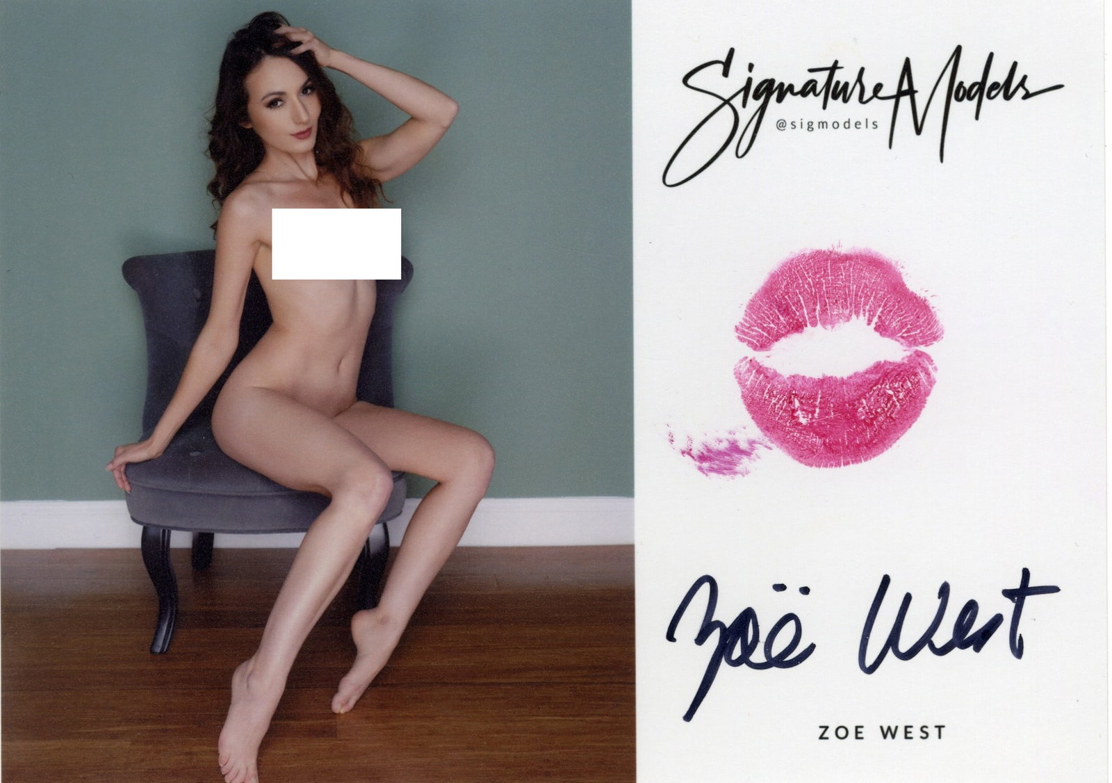 Zoe West PENTHOUSE LIP PRINT KISS CARD In Person Signed Photo (1 of 1)
