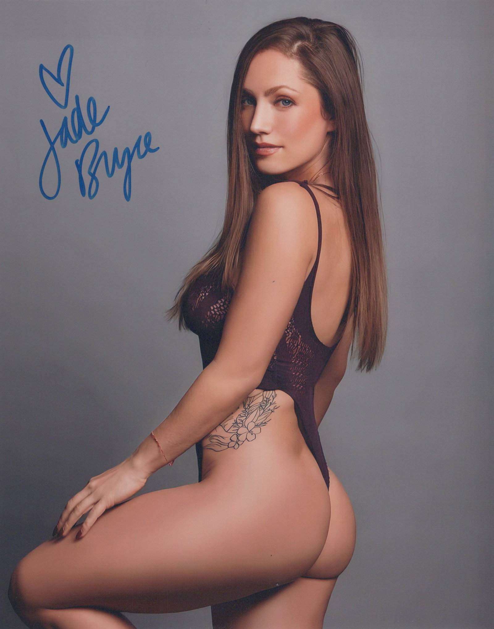 Jade Bryce PLAYBOY In Person Signed Photo: Photo size is 8x10. PRIVATE SIGNING. Jade Bryce in person signed photo. Jade Bryce was Playboy Cybergirl of the Month in February 2012. On top of her modeling she has the gig as an MMA ring girl, Jade