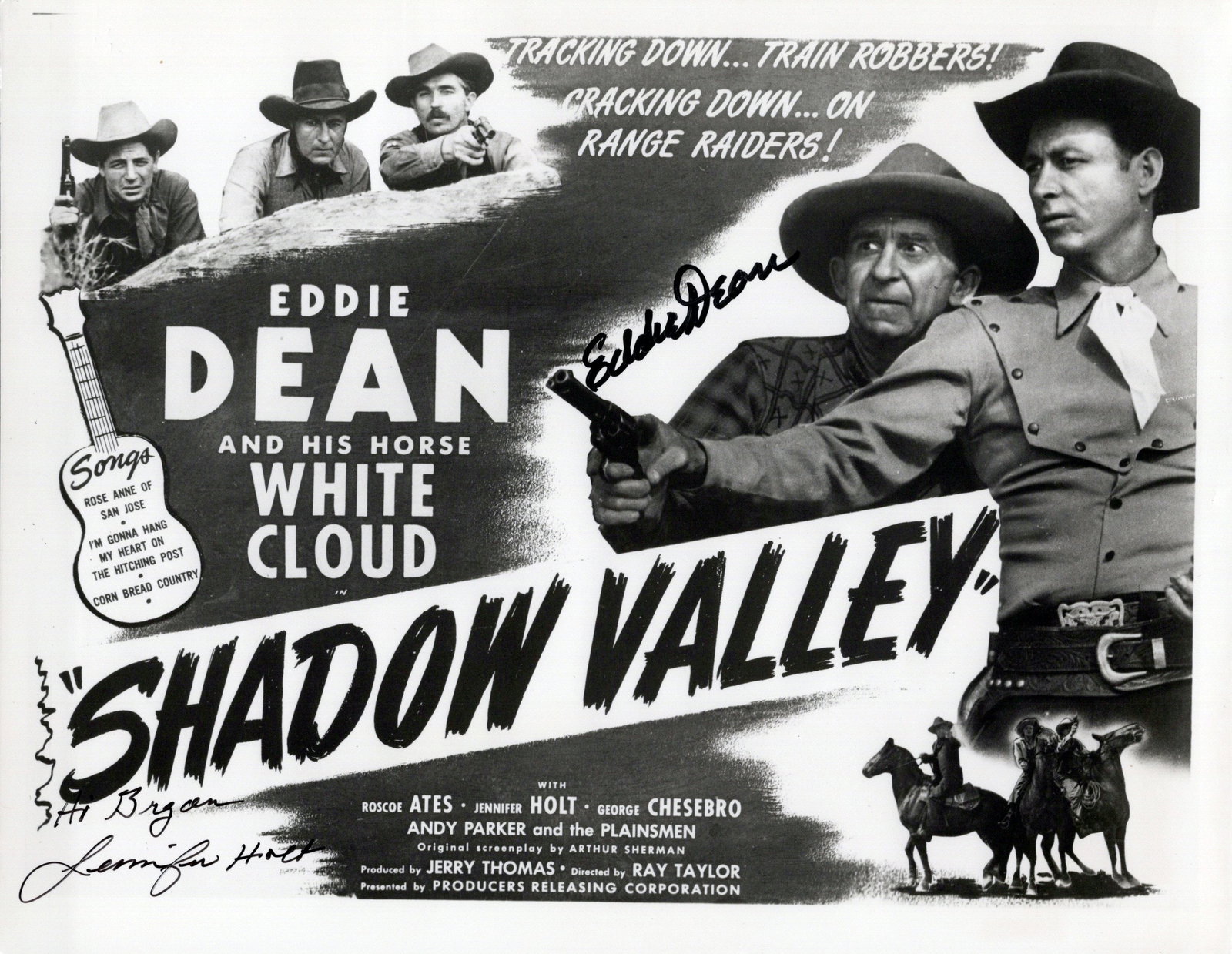 Jennifer Holt (1920-1997) / Eddie Dean (1907-1999) SHADOW VALLEY Signed Photo (1 of 1)