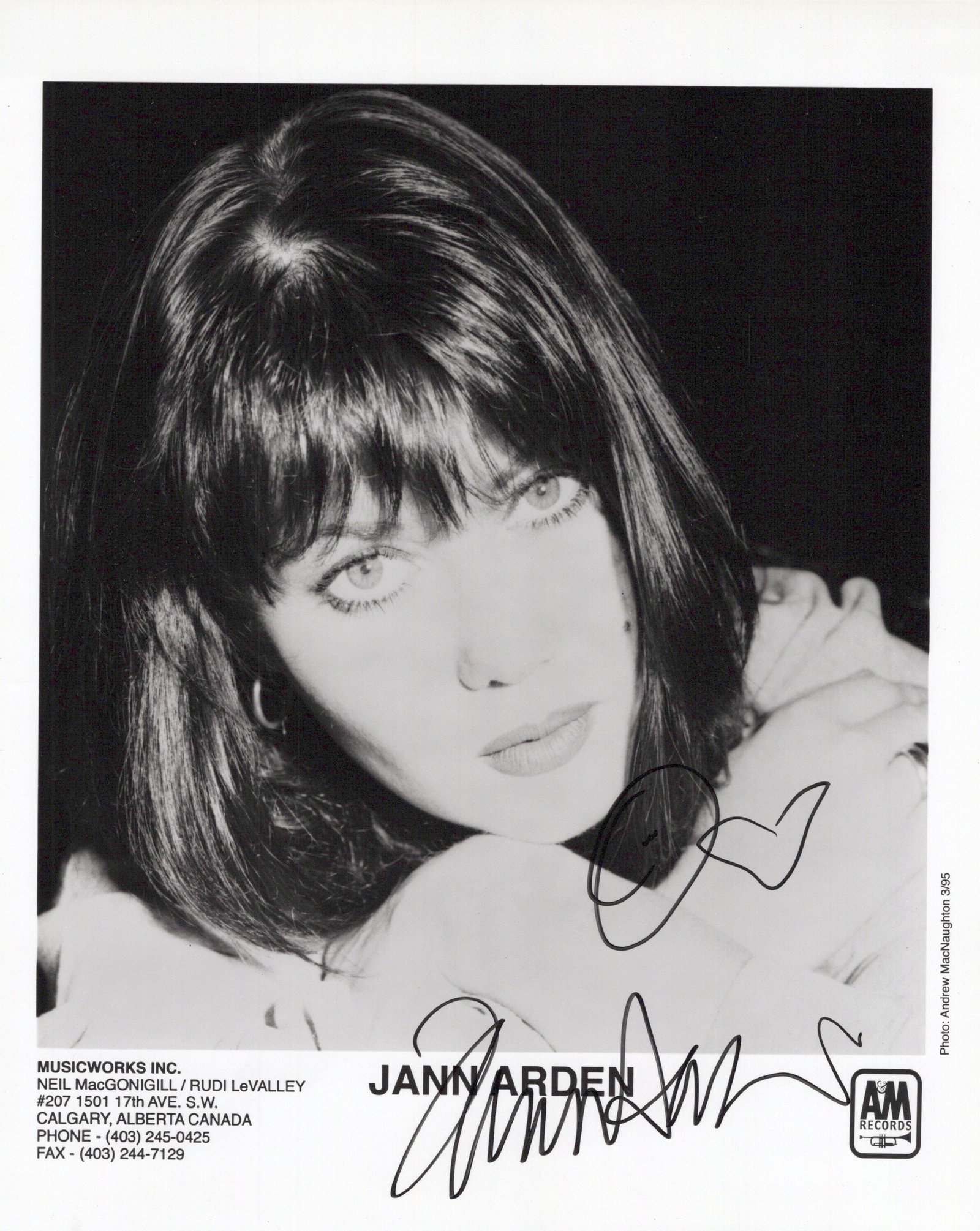 Jann Arden CANADIAN SINGER Signed Photo: Photo size is 8x10. Jann Arden signed photo. Jann Arden CM is a Canadian singer-songwriter, author and actress. She is best known for her signature ballads, "Could I Be Your Girl" and "Insensitive", w