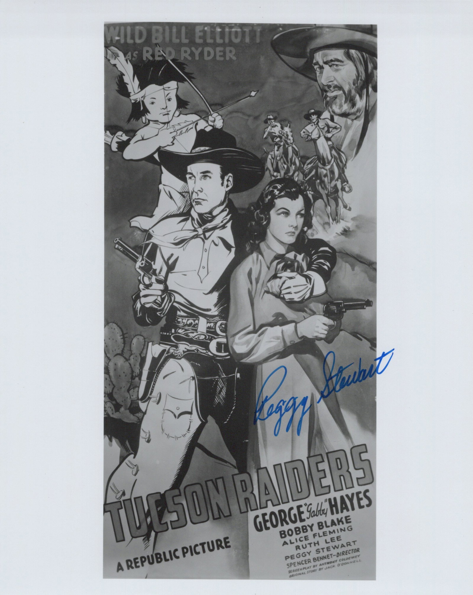 Peggy Stewart (1923-2019) TUSCAN RAIDERS Signed Photo: Photo size is 8x10. Peggy Stewart (1923-2019) signed photo from the movie TUSCAN RAIDERS. Peggy Stewart as the character Beth Rogers