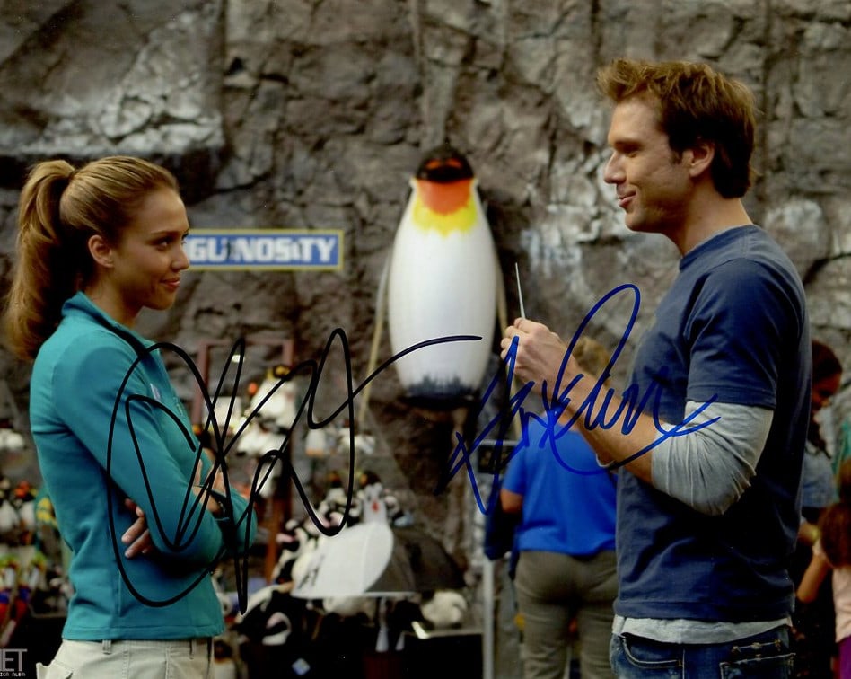 Jessica Alba / Dane Cook GOOD LUCK CHUCK In Person Signed Photo: Photo size is 8x10. Jessica Alba / Dane Cook in person signed autographed photo from the movie GOOD LUCK CHUCK. Jessica Alba as the character Cam. Dane Cook as the character Charlie.