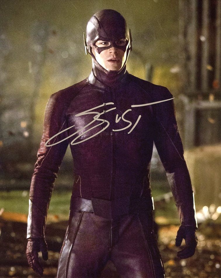 Grant Gustin THE FLASH In Person Signed Photo: Photo size is 8x10. Grant Gustin in person signed autographed photo from the TV series THE FLASH. Grant Gustin as the character Barry Allen / The Flash. IMPERFECTIONS: please note slates skipping and 