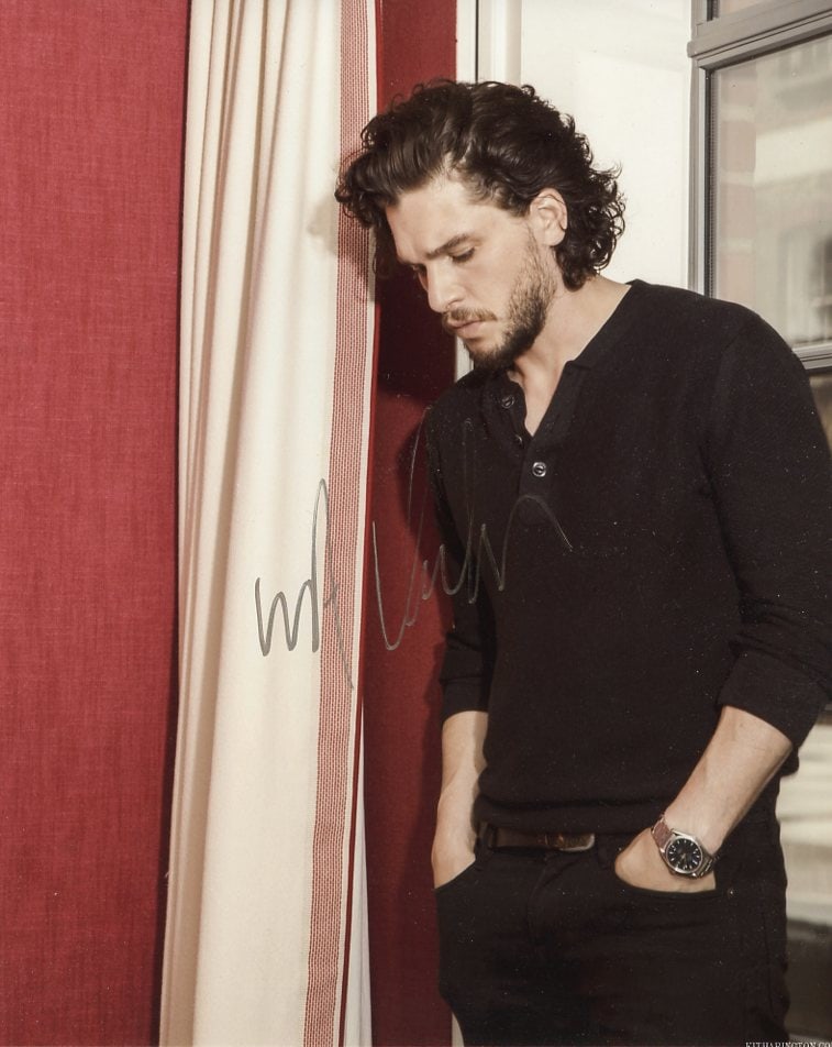 Kit Harington GOT In Person Signed Photo: Photo size is 8x10. Kit Harington in person signed autographed photo. Kit Harington is best known for his role as Jon Snow in the HBO series GAME OF THRONES.
