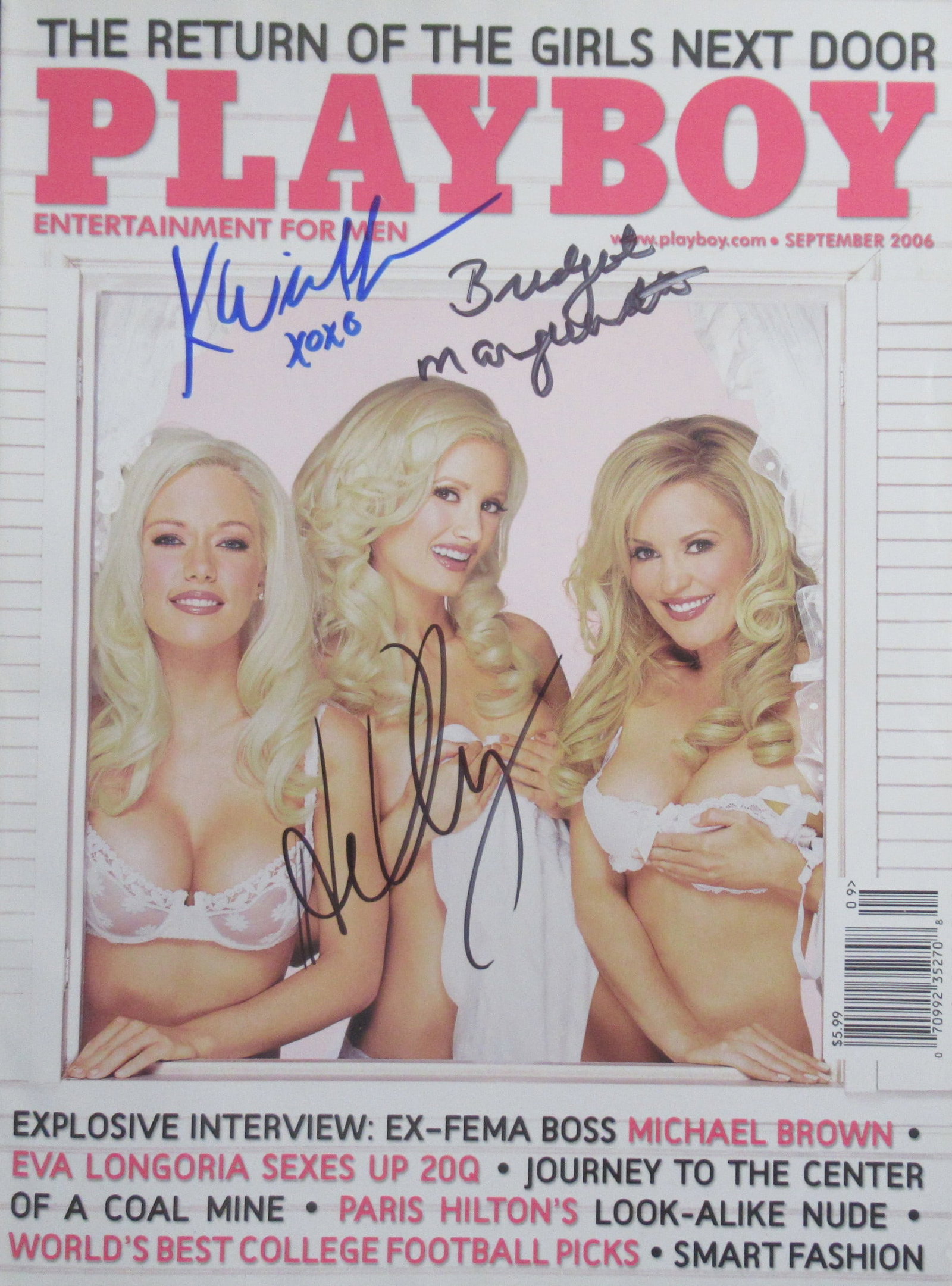 Girls Next Door FULL ISSUE Signed Playboy Magazine Signed by 3: FULL Issue of Playboy. Bridget Marquardt, Holly Madison, Kendra Wilkinson signed Playboy magazine. I still have some issues left from my personal collection of signed Payboy Magazines. Issue Spetember