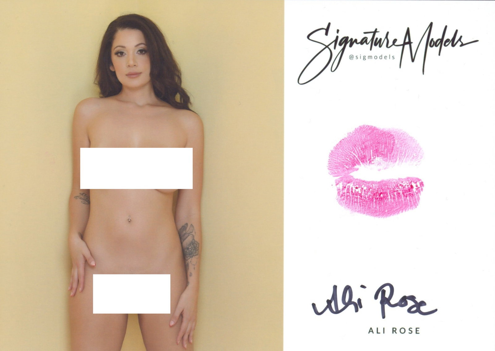 Ali Rose LIP PRINT KISS CARD In Person Signed Photo: Photo size is 5x7. PRIVATE SIGNING. Ali Rose color in person signed sexy nude portrait. Ali Rose is a Playboy Playmate. She added a lip print. This item was signed at an exclusive signing in photo sho