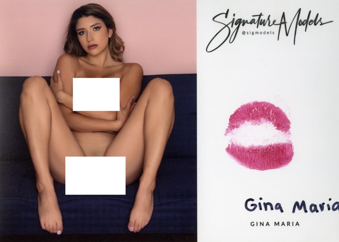 Gina Maria LIP PRINT PLAYBOY / HUSTLER KISS CARD In Person Signed Photo: Photo size is 5x7. PRIVATE SIGNING. Gina Maria in person signed photo and kiss card. Playboy / Hustler Model. 5x7 Color In Person signed very sexy portrait. She added a lip print. This item was signed