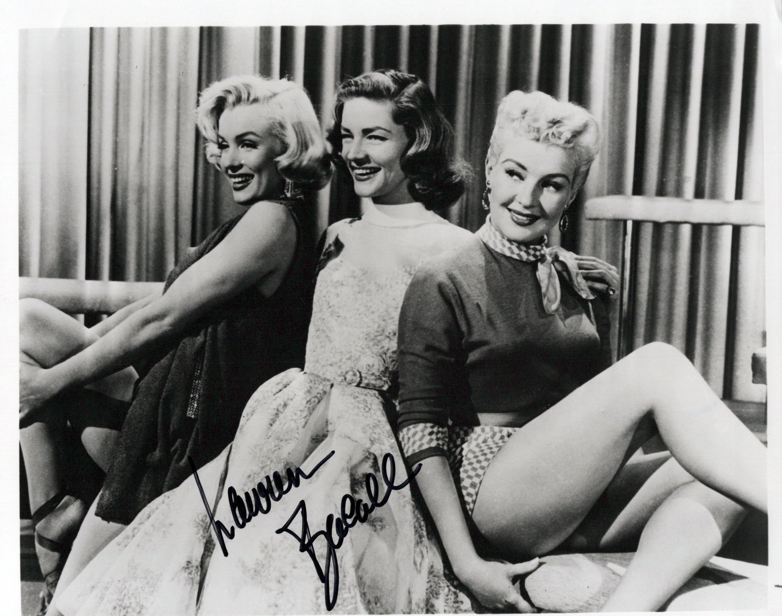 Lauren Bacall (1924-2019) MARRY A MILLIONAIRE In Person Signed Photo: Photo size is 8x10. Lauren Bacall (1924-2019) in person signed photo from the movie HOW TO MARRY A MILLIONAIRE. Lauren book call as the character Schatze Page