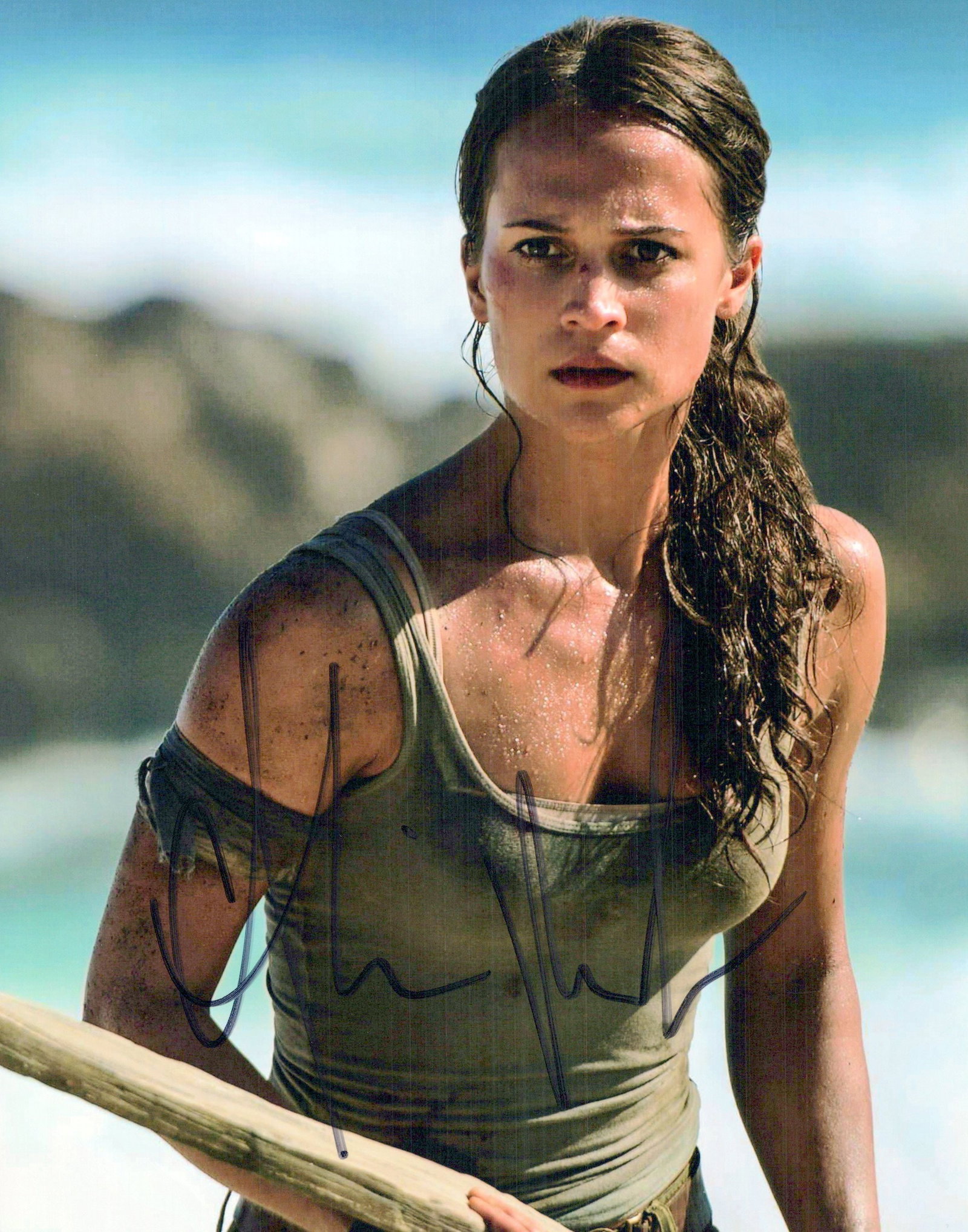 Alicia Vikander TOMB RAIDER In Person Signeded Photo: Photo size is 8x10. Alicia Vikander in person Signeded photo from the movie TOMB RAIDER. Alicia Vikander as the character Lara Croft.