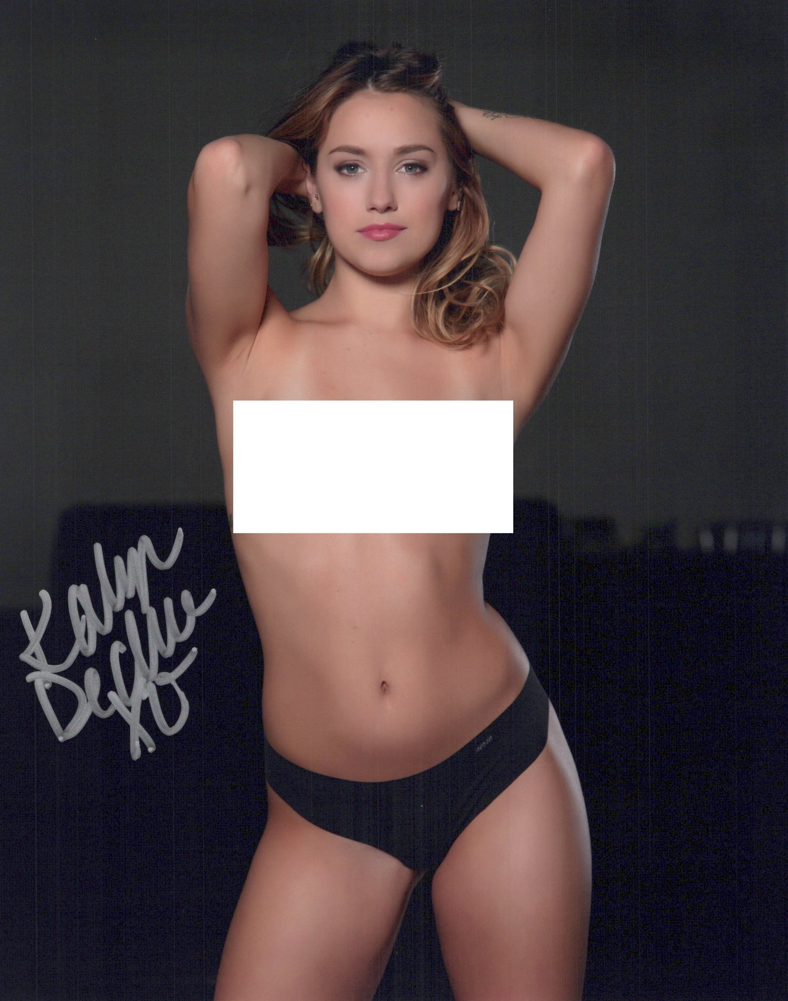 Kalyn DeClue PLAYBOY In Person Signed Photo: Photo size is 8x10. PRIVATE SIGNING. Kalyn DeClue sexy in person signed autographed photo. Kalyn DeClue is a Playboy Cyber Girl. DeClue grew up in rural Missouri and first started dancing when she was