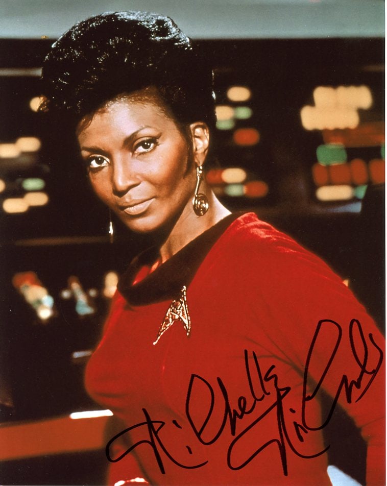 Nichelle Nichols STAR TREK In Person Signed Photo: Photo size is 8x10. EB Autographs Private Signing. Nichelle Nichols in person signed photo from the TV series STAR TREK. Nichelle Nichols as the character Lieut. Uhura