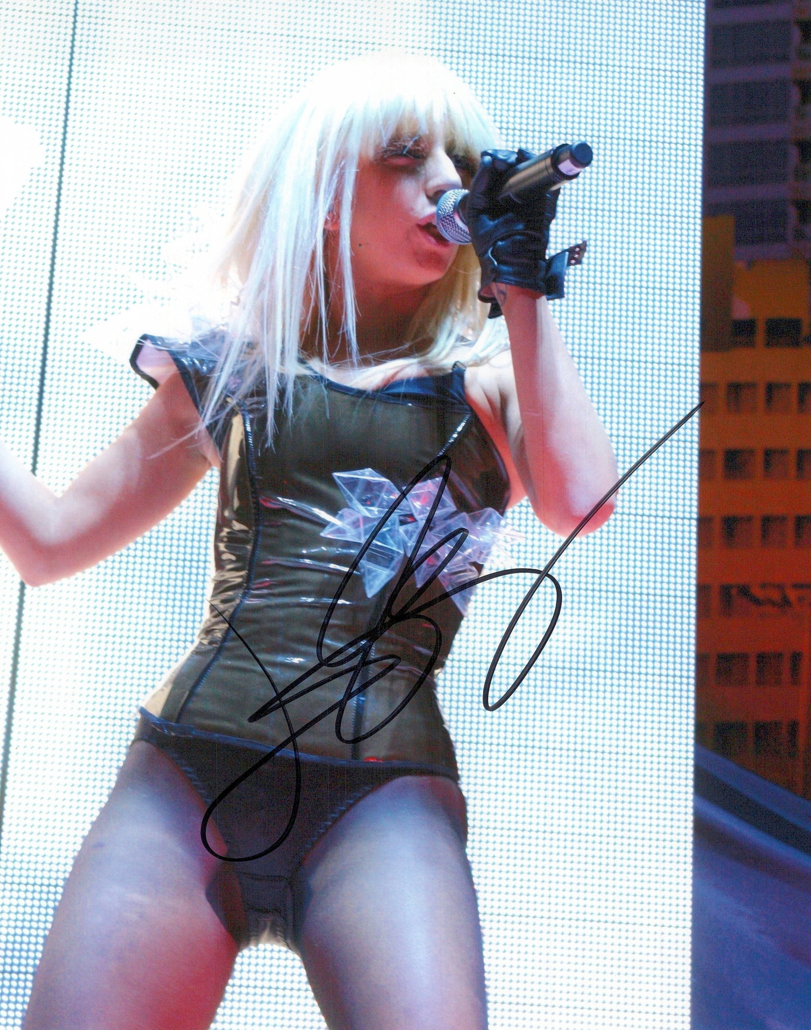 Lady Gaga POP SUPERSTAR In Person Signed Photo: Photo size is 8x10. Lady Gaga in person signed autographed photo. Stefani Joanne Angelina Germanotta, known professionally as Lady Gaga, is an American singer, songwriter, and actress. She is known fo