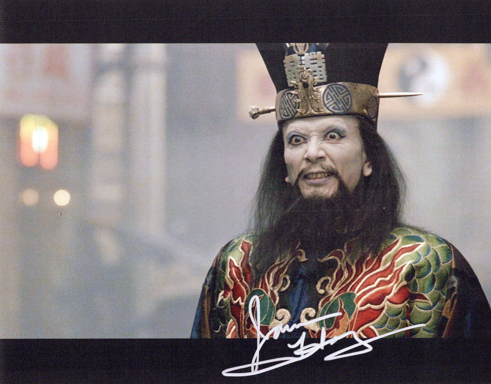 James Hong BIG TROUBLE LITTLE CHINA In Person Signed Photo: Photo size is 8x10. James Hong in person signed photo from the movie BIG TROUBLE IN LITTLE CHINA. James Hong as the character David Lo Pan.