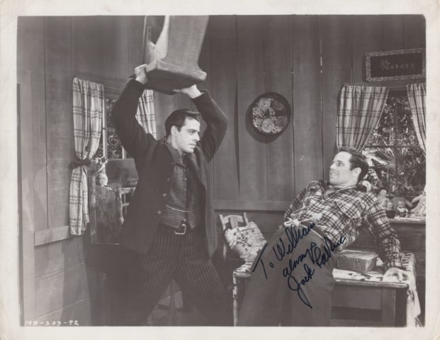 Jack LaRue (1902-1984) FIGHTING ROOKIE / BUSH PILOT Signed: Photo size is 8x10. Jack LaRue (1902-1984) sign photo. Jack LaRue has done such movies as THE FIGHTING ROOKIE, BUSH PILOT, and ROAD TO UTOPIA. Not sure what movie this is from. IMPERFECTIONS: minor su