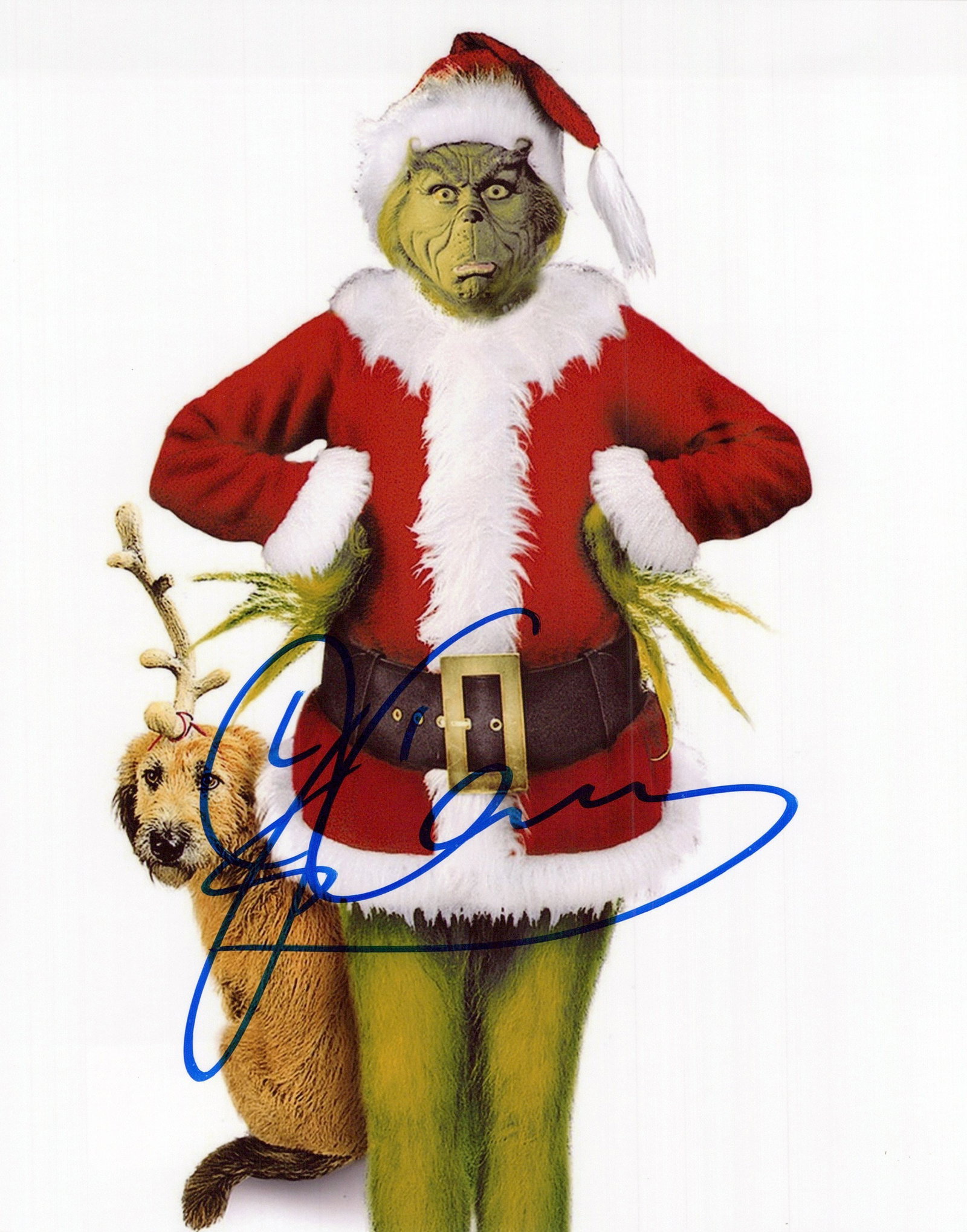 Jim Carrey THE GRINCH In Person Signed Photo: Photo size is 8x10. Jim Carrey in person signed photo from the movie HOW THE GRINCH STOLE CHRISTMAS. Jim Carrey as the character The Grinch.