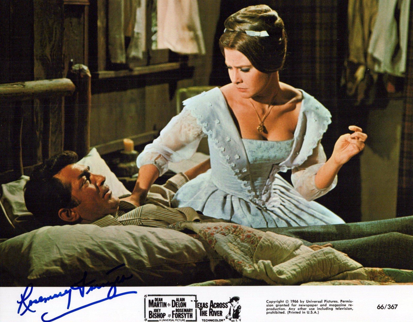 Rosemary Forsyth TEXAS ACROSS THE RIVER In Person Signed Photo: Photo size is 8x10. Rosemary Forsyth in person signed photo from the movie TEXAS ACROSS THE RIVER. Rosemary Forsyth as the character Phoebe Ann Naylor.