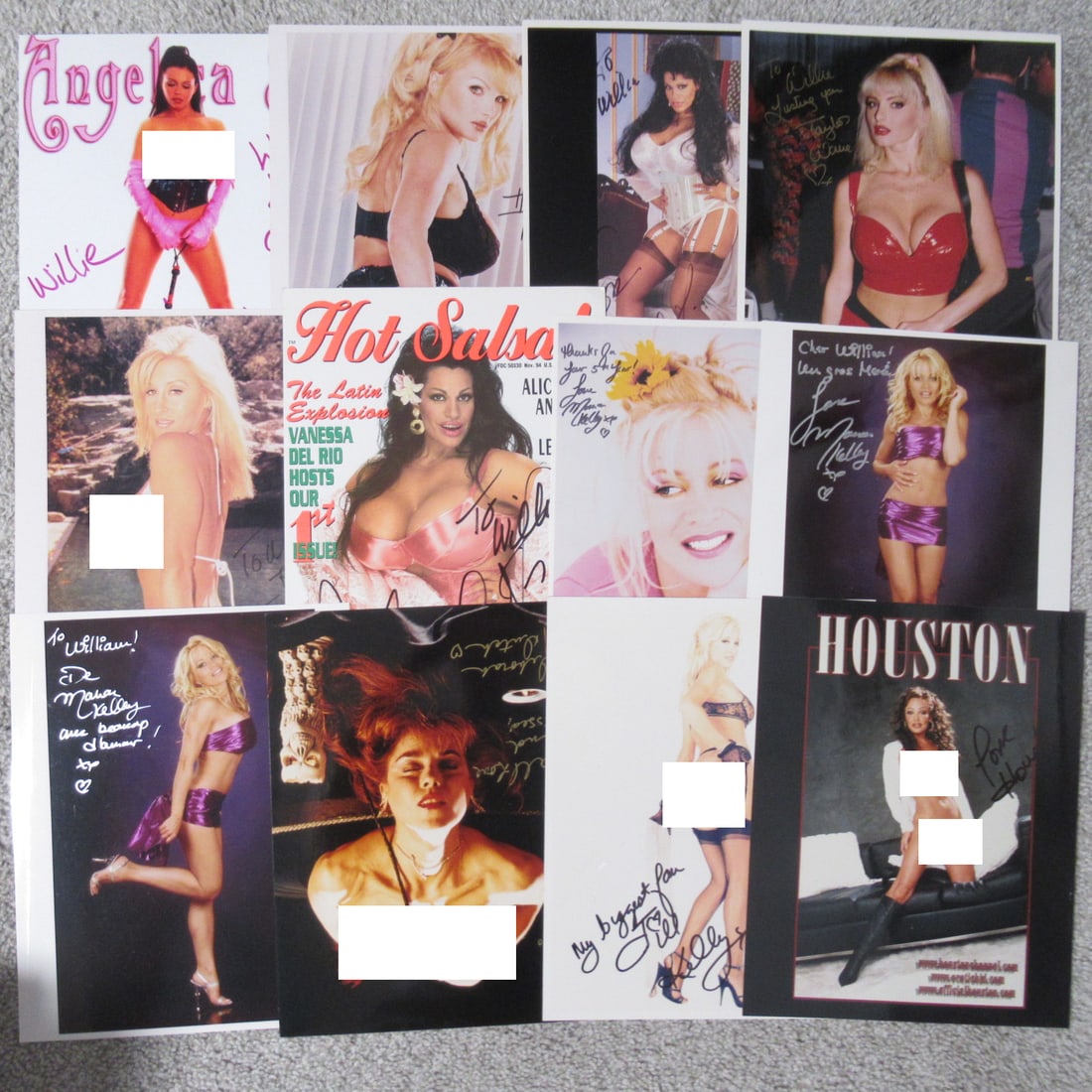 Audlt Stars In Person Lot #5 - ( 12 photos ): Photo sizes vary in this lot. You are getting all 12 photos shown here. Some of these are from pages of magazines, others on hard board and some photos. Some of the names here are - Angelica Sin, Tayl