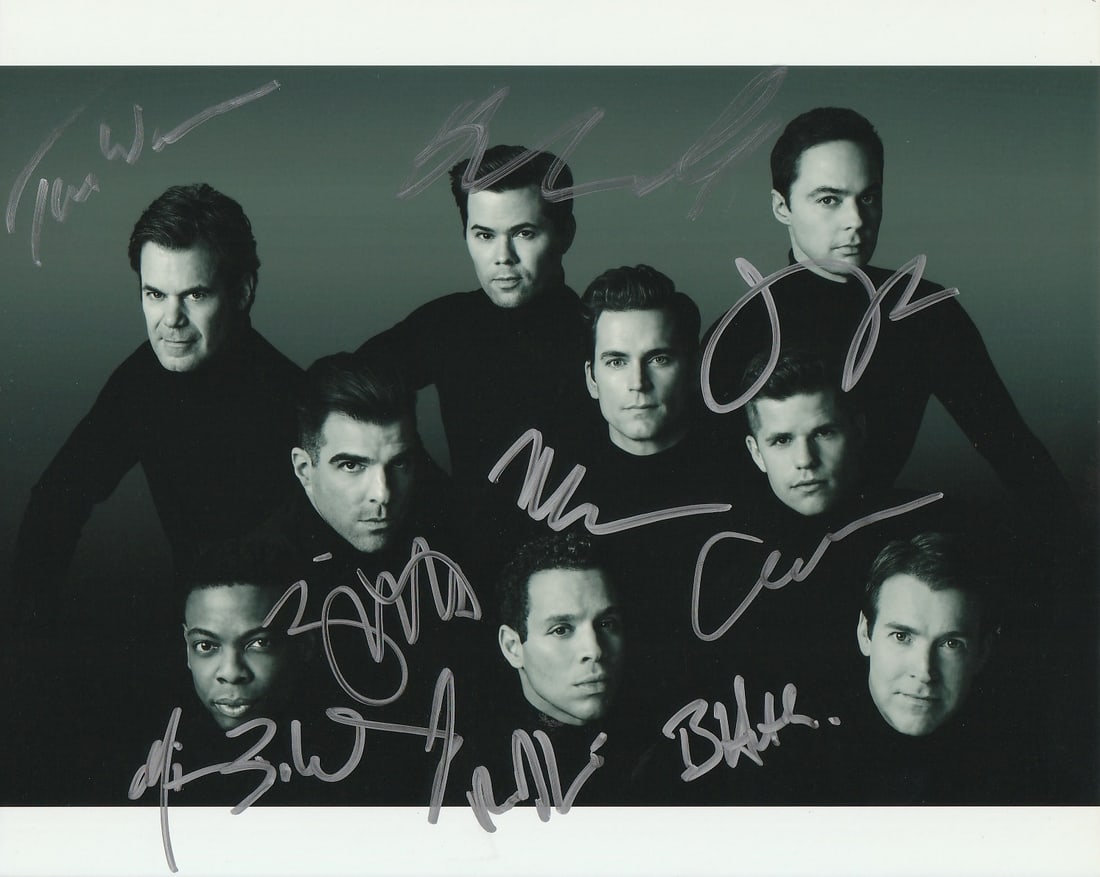 The Boys in the Band In Person Signed Photo Signed by 10!!: Photo size is 8x10. Inperson by 10!! 8x10 promotional photograph signed by the ensemble cast of the 2018 Broadway revival of Mart Crowley's groundbreaking play. This is signed by Jim Parsons, Zachary 