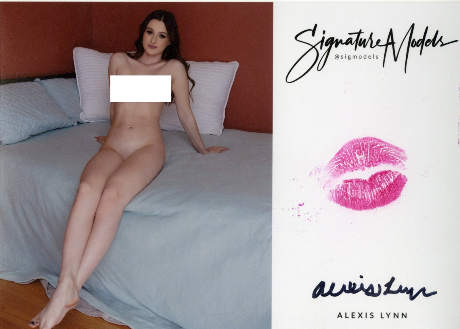 Alexis Lynn LIP PRINT KISS CARD In Person Signed Photo: Photo size is 5x7. PRIVATE SIGNING. Alexis Lynn in person signed photo and kiss card. Signature Model. 5x7 Color In Person signed very sexy portrait. She added a lip print. This item was signed at an 