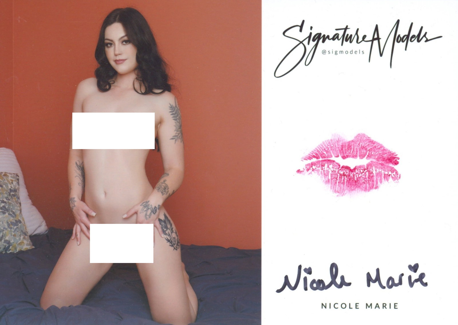 Nicole Marie LIP PRINT KISS CARD In Person Signed Photo: Photo size is 5x7. PRIVATE SIGNING. Nicole Marie in person signed photo and kiss card. Glamour Model. 5x7 Color In Person signed very sexy portrait. She added a lip print. This item was signed at an E