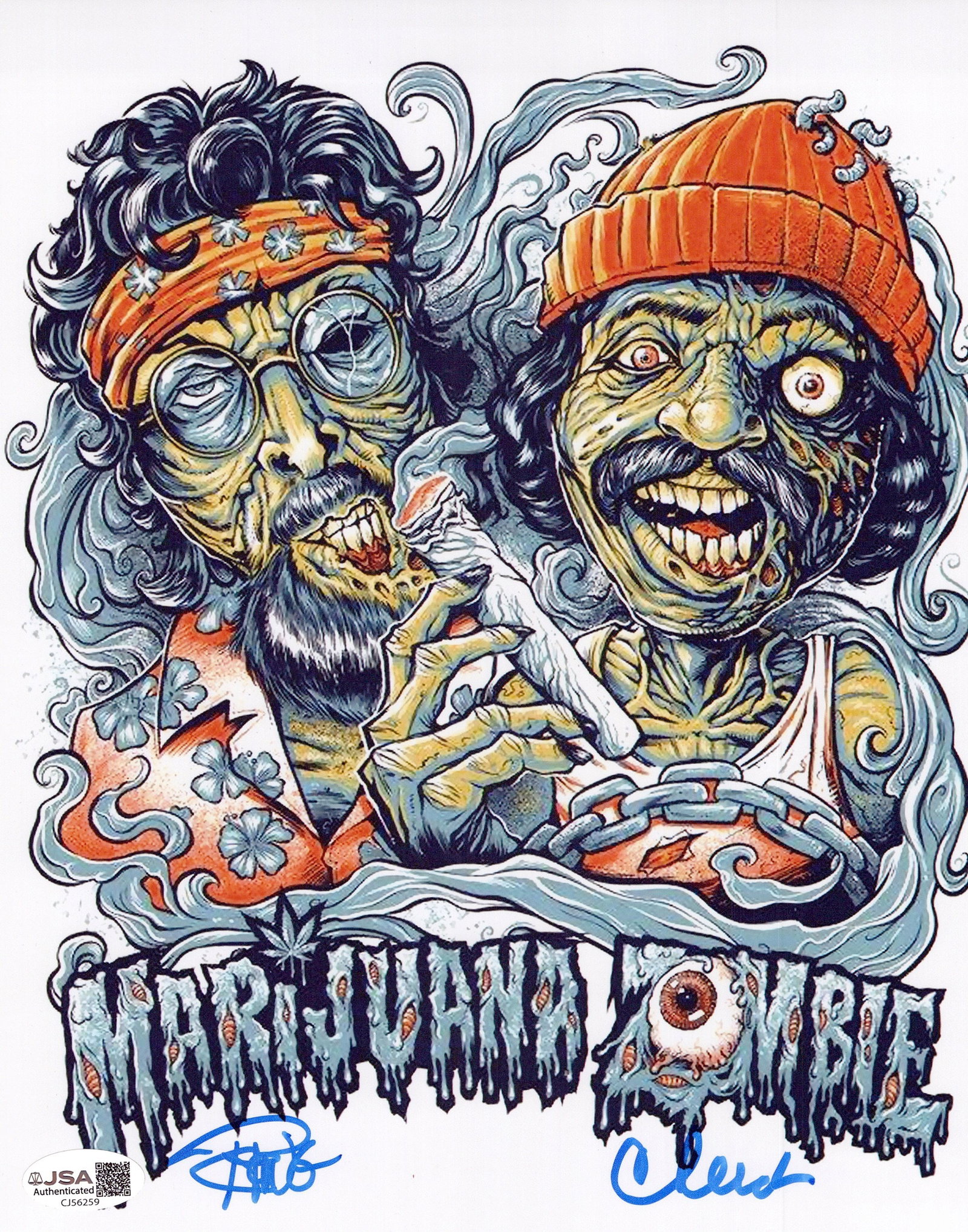 Cheech & Chong ZOMBIES (JSA) In Person Signed Photo: Photo size is 8x10. PRIVATE SIGNING. Please note this is JSA authenticated. Cheech and Chong in person signed photo. Cheech & Chong are a comedy duo founded in Vancouver and consisting of American Che