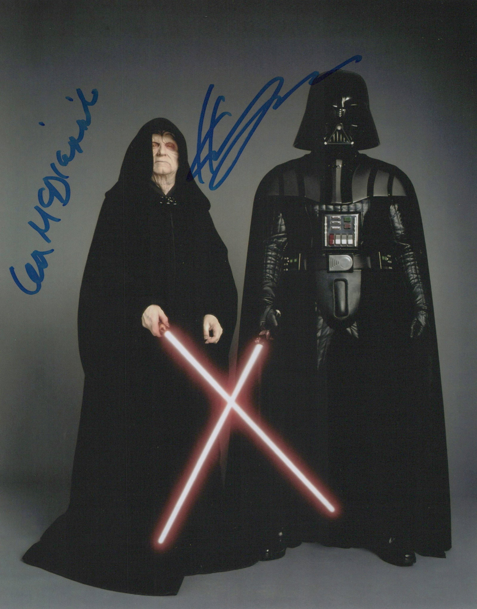 Ian McDiarmid / Hayden Christiansen STAR WARS In Person Signed Photo: Photo size is 8x10. Ian McDiarmid / Hayden Christiansen in person signed photo from the Star Wars franchise. Hayden Christiansen as the character Darth Vader. Ian MCDairmid as the character Emperor Pa