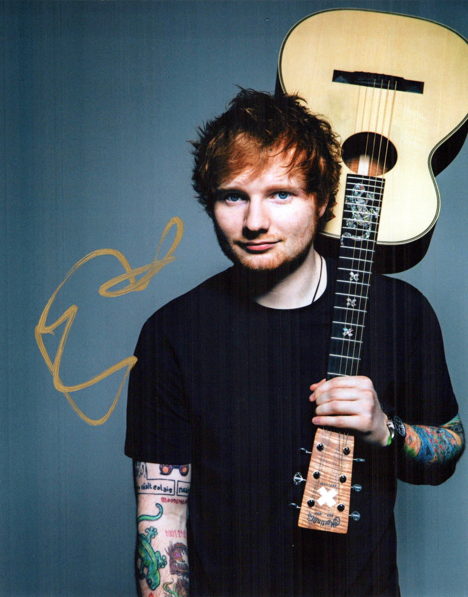Ed Sheeran MUSICIAN In Person Signed Photo: Photo size is 8x10. TOUGH SIGNER - Ed Sheeran in person signed photo. Ed Sheeran is an English singer-songwriter. Born in Halifax, West Yorkshire and raised in Framlingham, Suffolk, he began writing