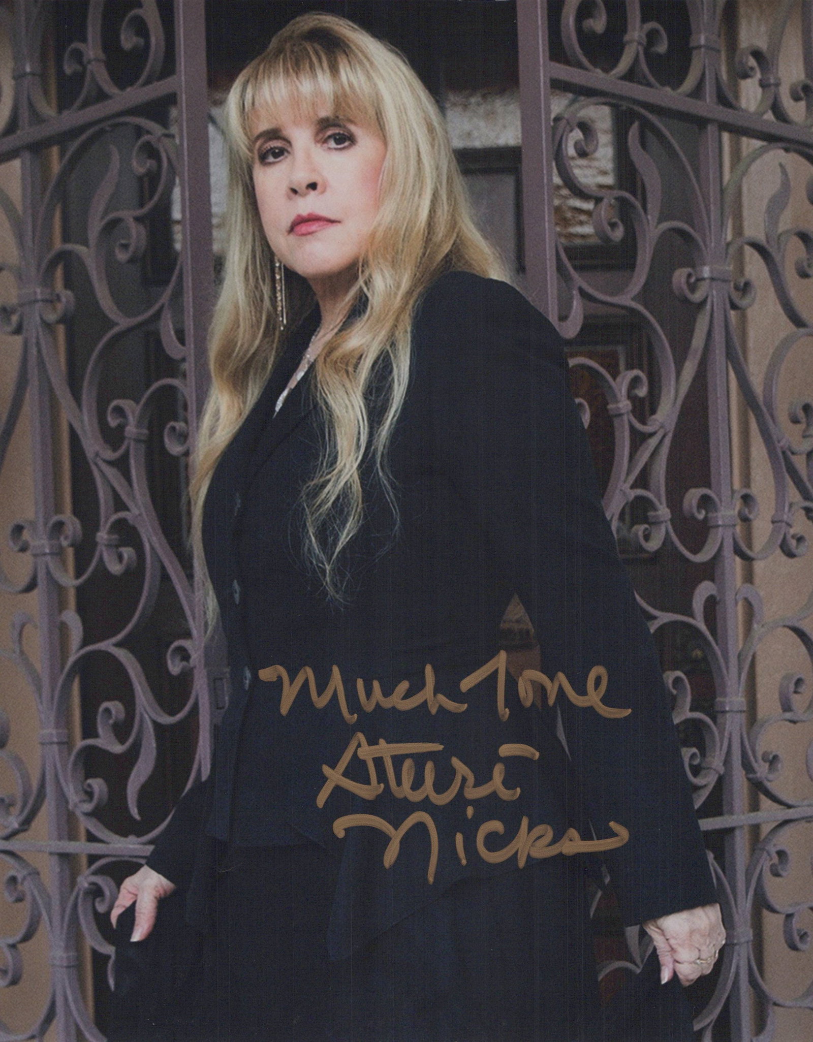 Stevie Nicks FLEETWOOD MAC / SINGER In Person Signed Photo: Stevie Nicks in person signed photo. Stephanie Lynn Nicks is an American singer-songwriter known for her work with Fleetwood Mac and as a solo artist. Her contributions to the band added a mystical