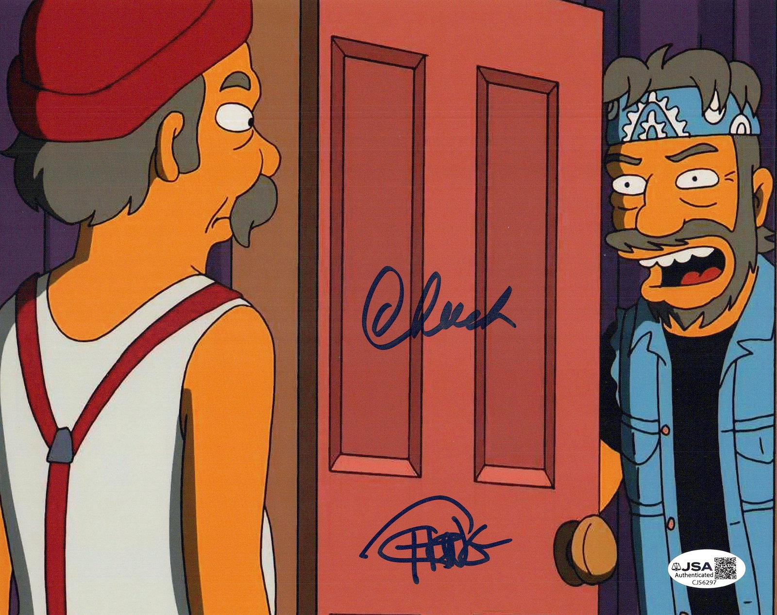 Cheech & Chong (JSA) SIMPSONS In Person Signed Photo: Photo size is 8x10. PLEASE NOTE: This is JSA authenticated. Cheech and Chong in person signed photo from the TV series THE SIMPSONS.
