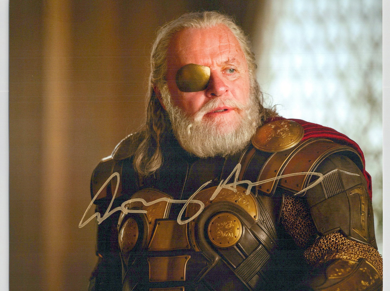 Anthony Hopkins THOR In Person Signed Photo: Photo size is 8x10. Anthony Hopkins in person signed photo from the movie THOR. Anthony Hopkins as the character Odin.