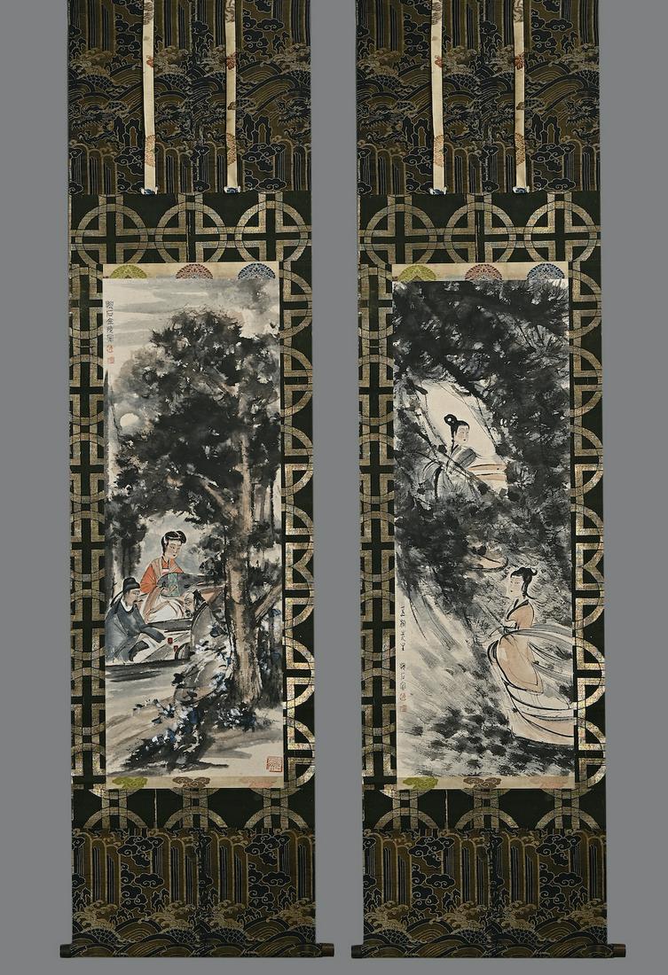 A PAIR OF CHINESE HANDING SCROLL OF PAINTINGS ATTRIBUTE TO FU BAOSHI(1904-1965) (1 of 8)