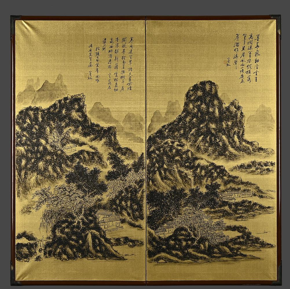 A CHINESE LANDSCAPE SCREEN PAINTING ATTRIBUTE TO HUANG BINHONG(1864-1955) (1 of 8)