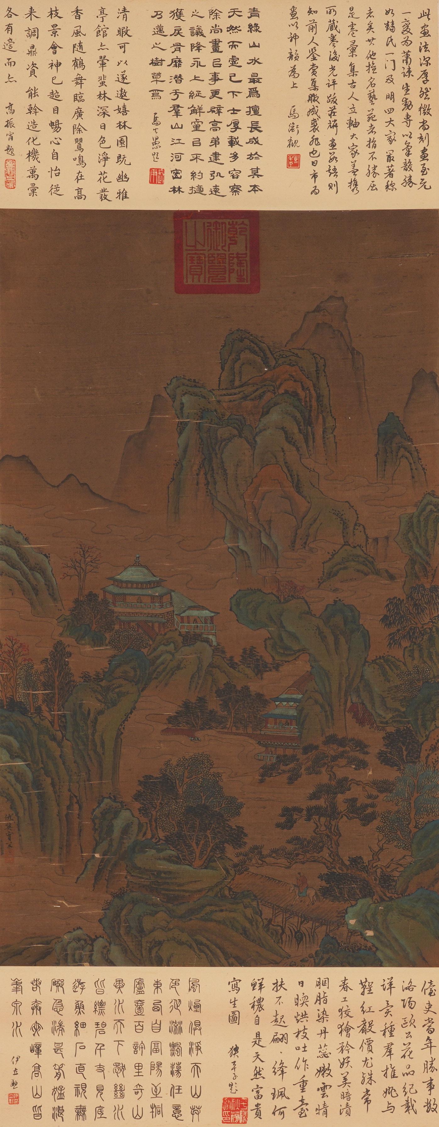 A CHINESE SILK HANGING SCROLL OF  LANDSCAPE PAINTING BY QIU YING(1482-1599) (1 of 10)
