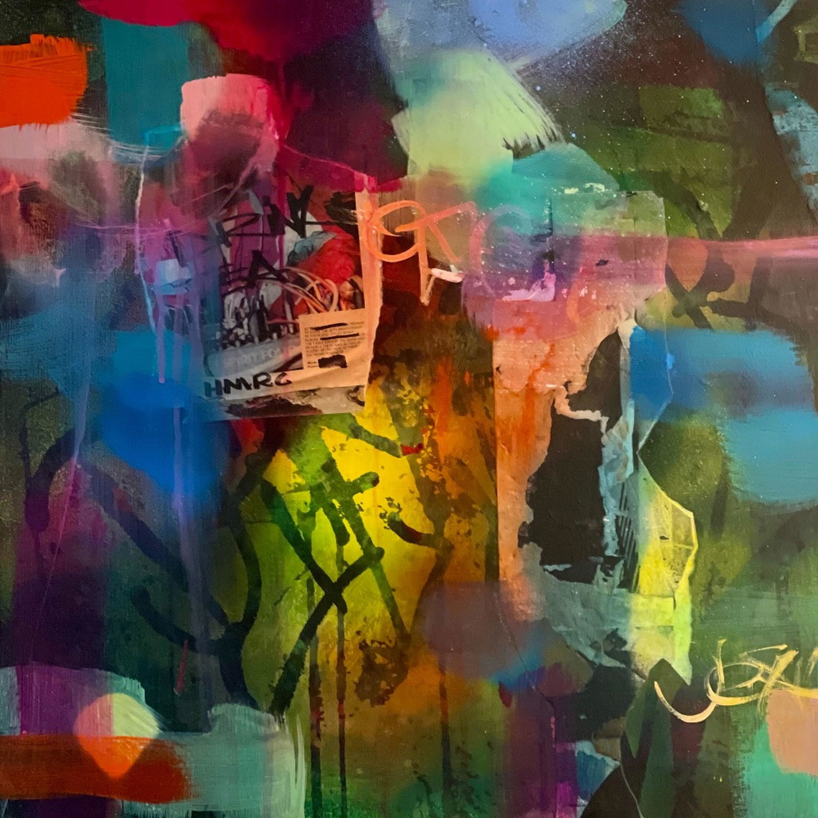 Katrina Revenaugh - On the Move #1: Katrina Revenaugh | On the Move #1 Medium: Acrylic Spray Paint, Paper Pigment Ink Year: 2019 Size: 18 x 18 Signature: Yes Katrina is a current KCAC Board Member, a River Market Regional Exhibition Par