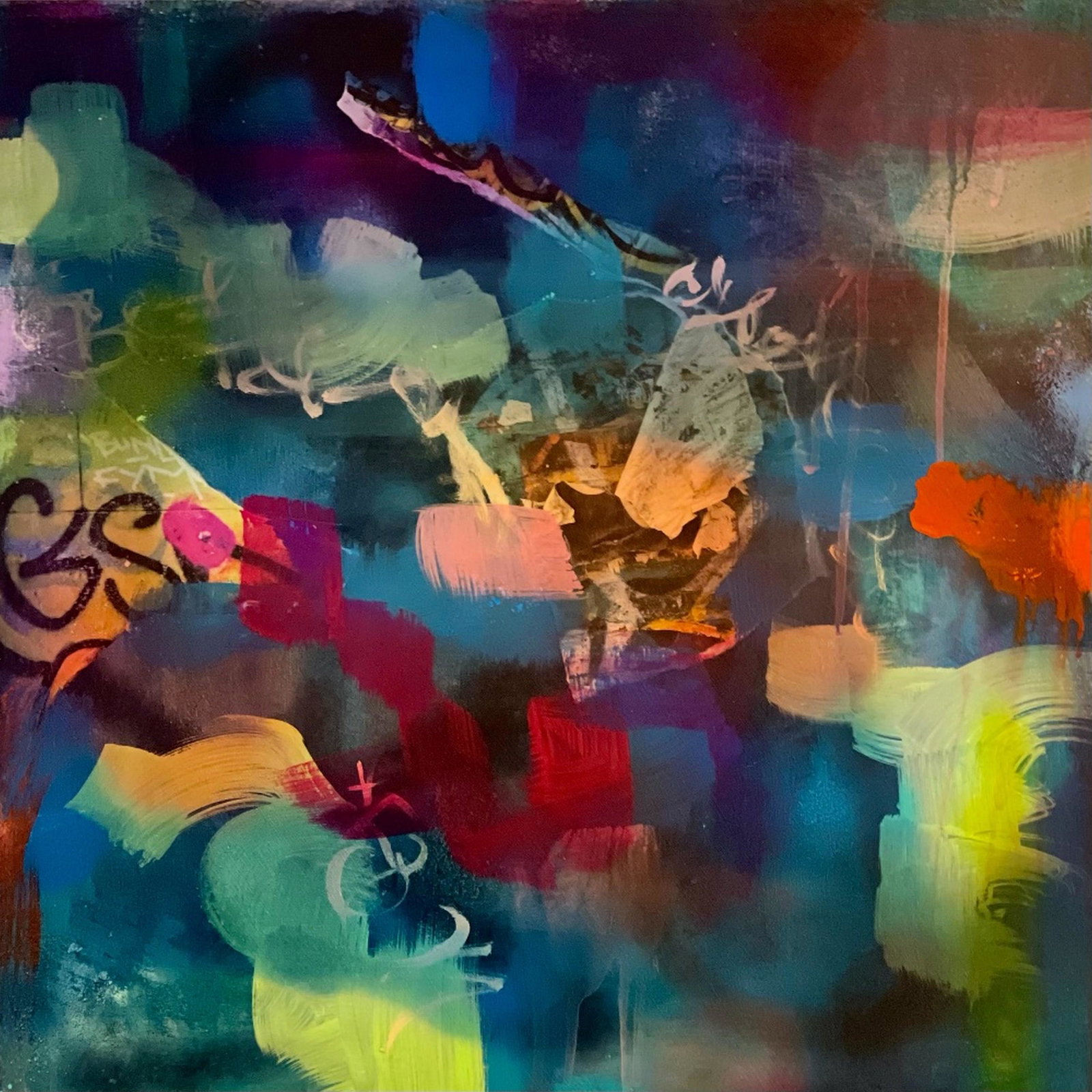 Katrina Revenaugh - On the Move #2: Katrina Revenaugh | On the Move #2 Medium: Acrylic Spray Paint, Paper Pigment Ink Year: 2019 Size: 18 x 18 Signature: Yes Katrina is a current KCAC Board Member, a River Market Regional Exhibition Par