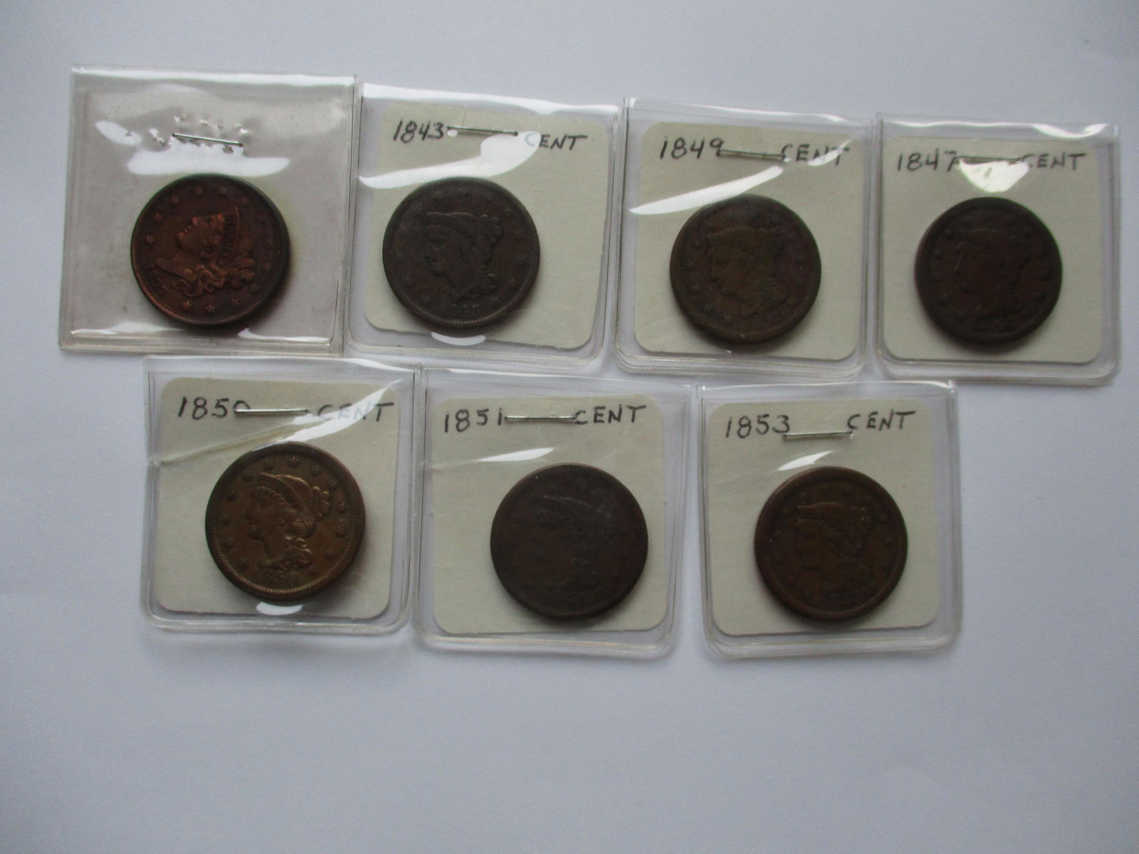 1837, 1843, 1847, 1849, 1850, 1851 and 1853 Large Cents: See title