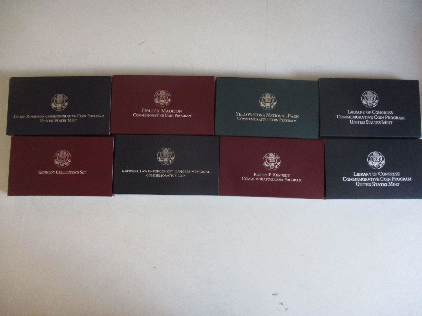 1997-2000 Commemorative Silver coins: 1997 Jackie Robinson, 1997 National Law of Enforcement Officers Memorial, and 1998 Robert F. Kennedy Commemorative Silver Dollars, 1998 Kennedy 2 Coin Collector's Set, 1999 Dolly Madison, 1999 Yellows