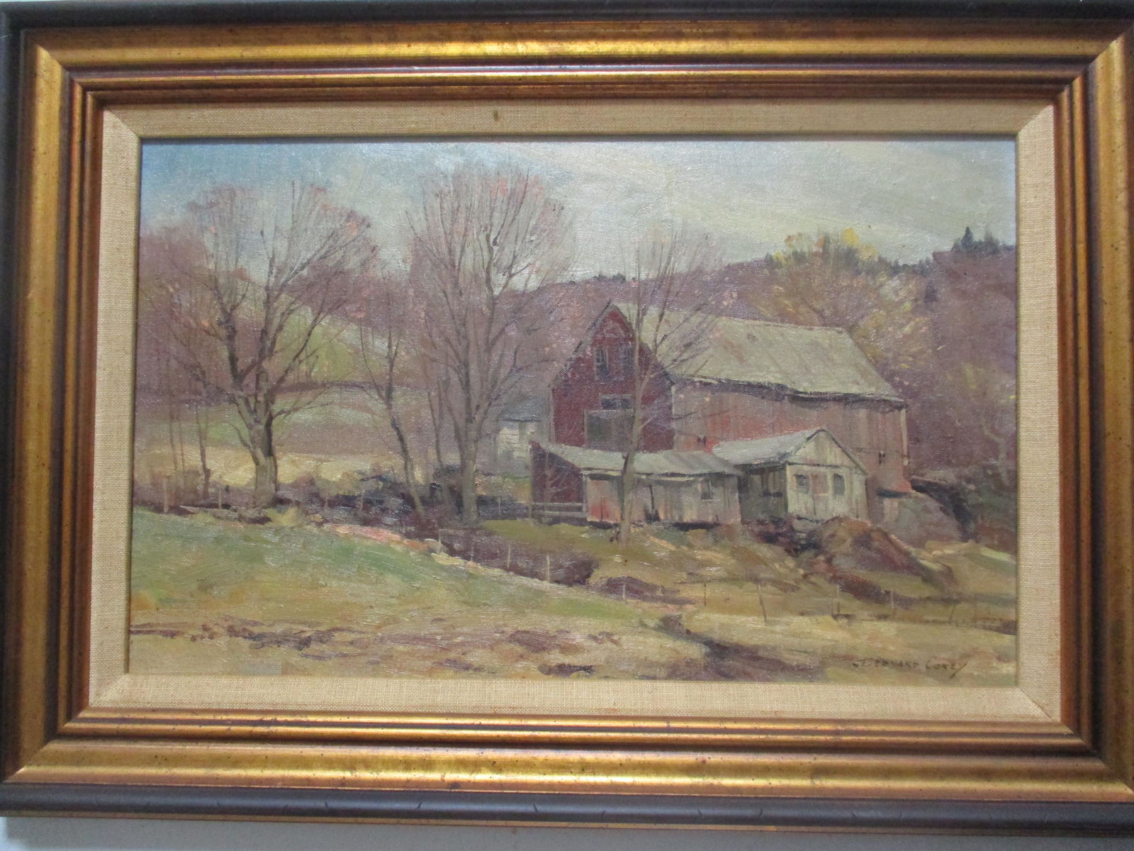 Bernard Corey "Old Farm" at Brookfield Masonite - Mass: Masonite Darker on Part - See Photos, Art: 10" x 16" - Frame: 14" x 20"