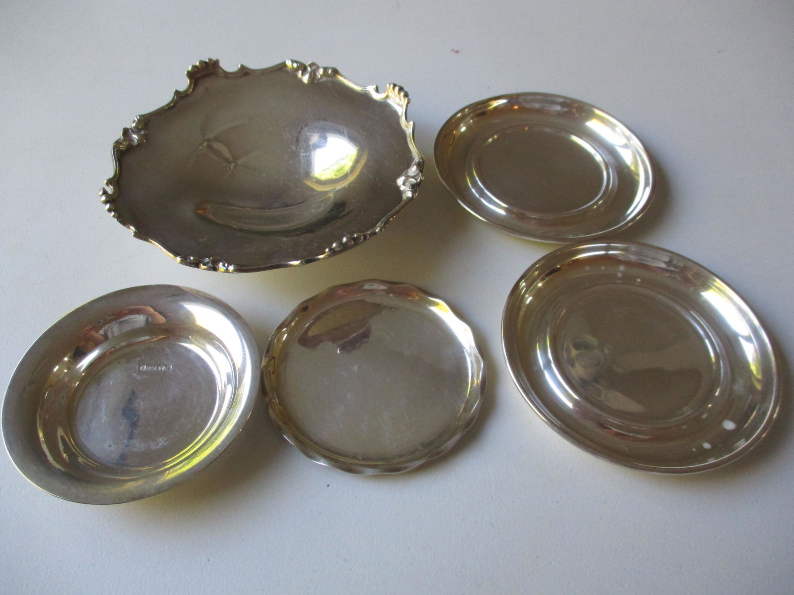 English Sterling Footed Dish and 4 Other Sterling Trays (1 of 11)