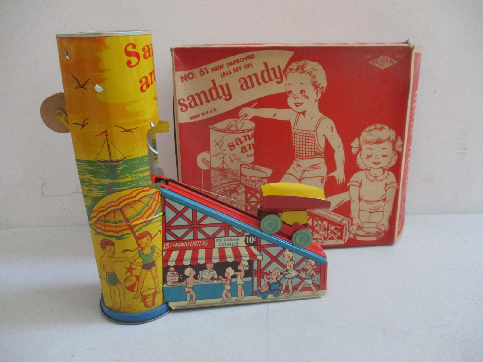 Wolverine Sandy Andy No 61 Tin Litho Hopper Car and (1 of 6)