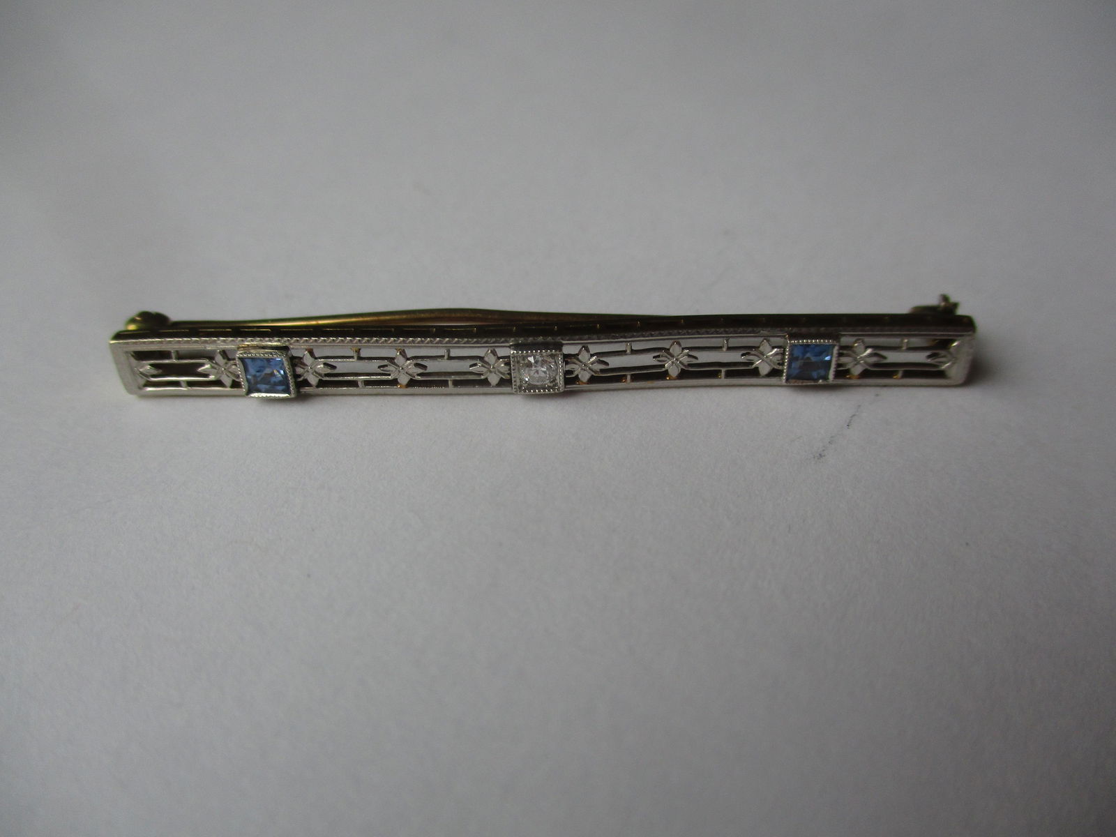 14K Sapphire & Diamond Bar Pin (1 of 7)